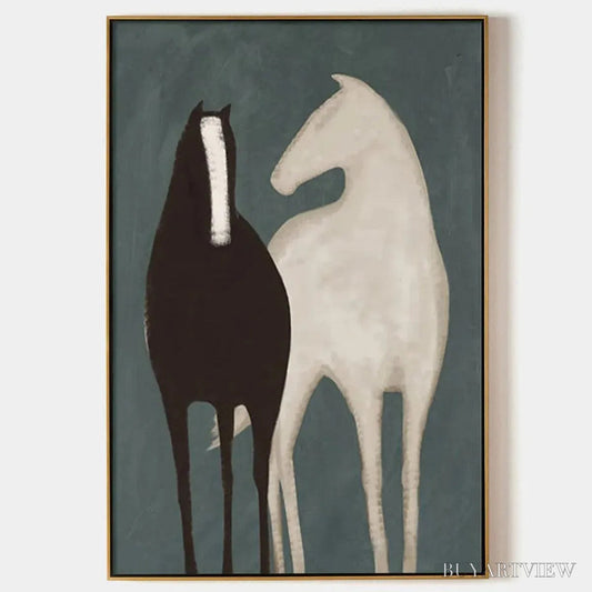 BUYARTVIEW Two Horses – Minimalist Horse Painting, Vertical - image 1