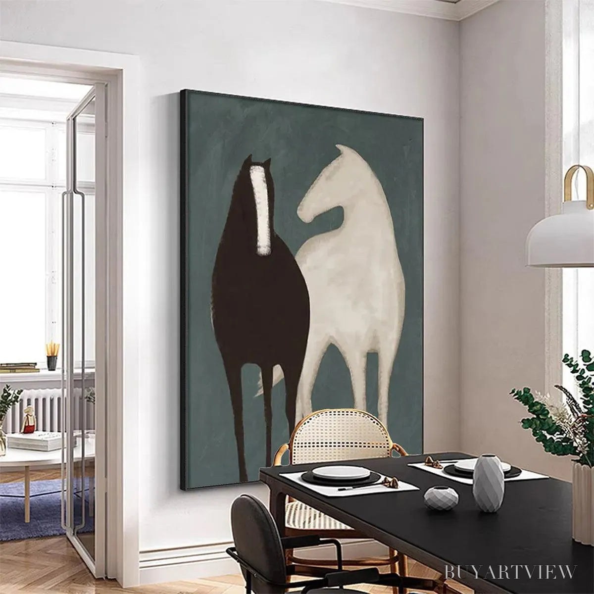 BUYARTVIEW Two Horses – Minimalist Horse Painting, Vertical - image 2