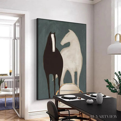 BUYARTVIEW Two Horses – Minimalist Horse Painting, Vertical - image 2