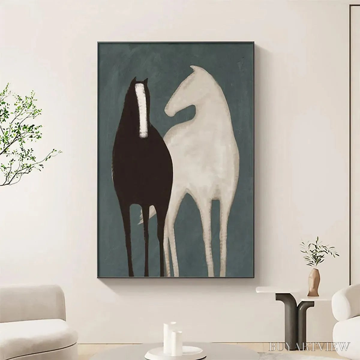 BUYARTVIEW Two Horses – Minimalist Horse Painting, Vertical - image 4