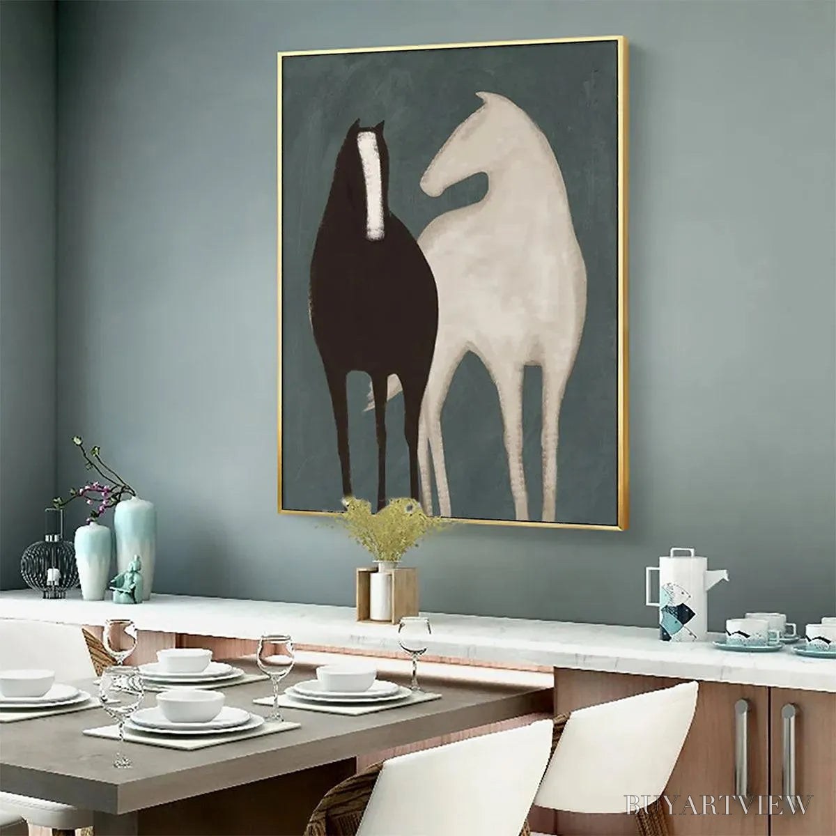 BUYARTVIEW Two Horses – Minimalist Horse Painting, Vertical - image 6