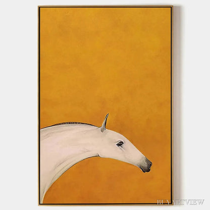 BUYARTVIEW White Horse On Yellow – Minimalist Horse Painting, Vertical - image 1