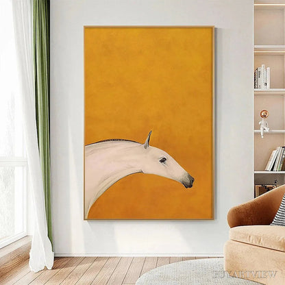 BUYARTVIEW White Horse On Yellow – Minimalist Horse Painting, Vertical - image 2