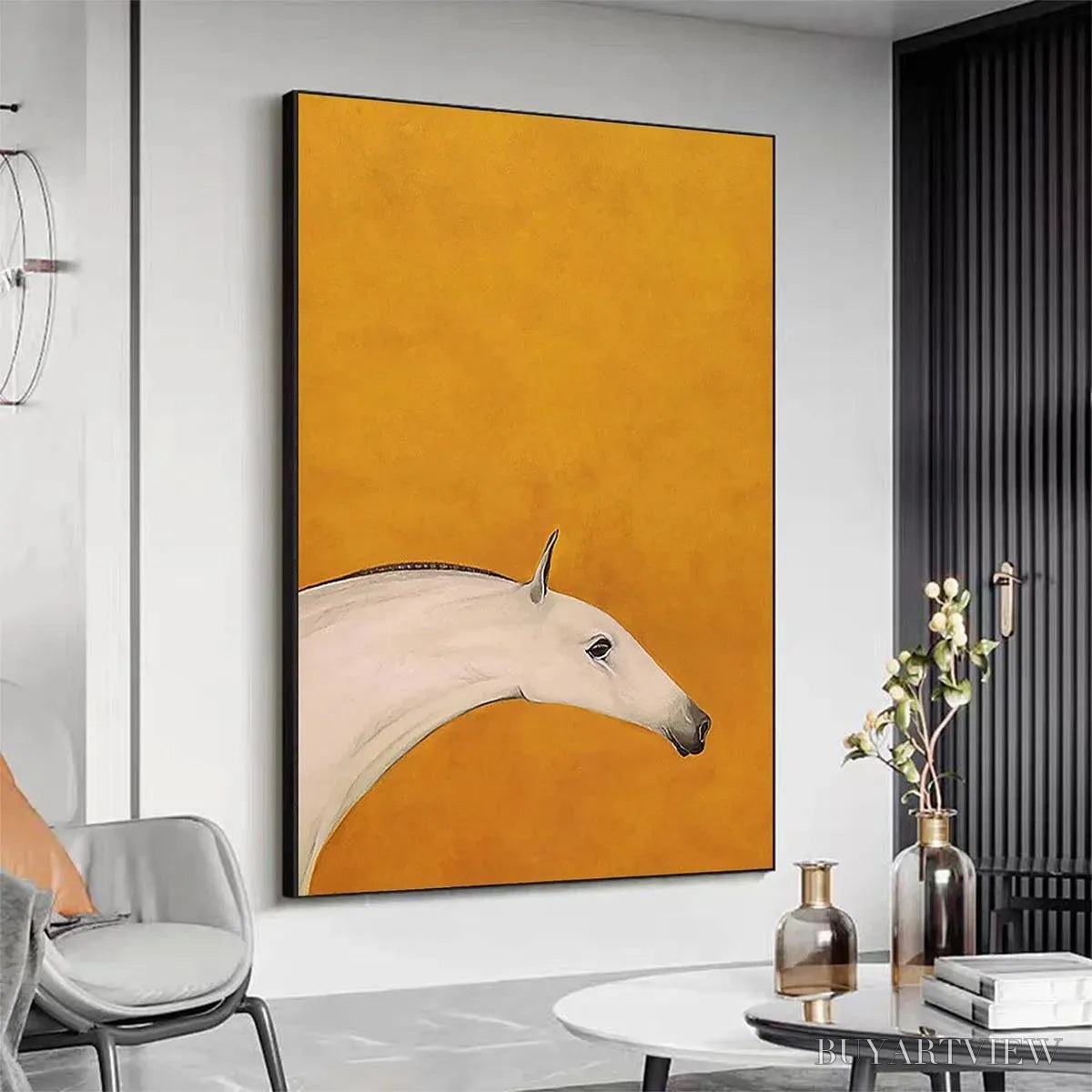 BUYARTVIEW White Horse On Yellow – Minimalist Horse Painting, Vertical - image 4