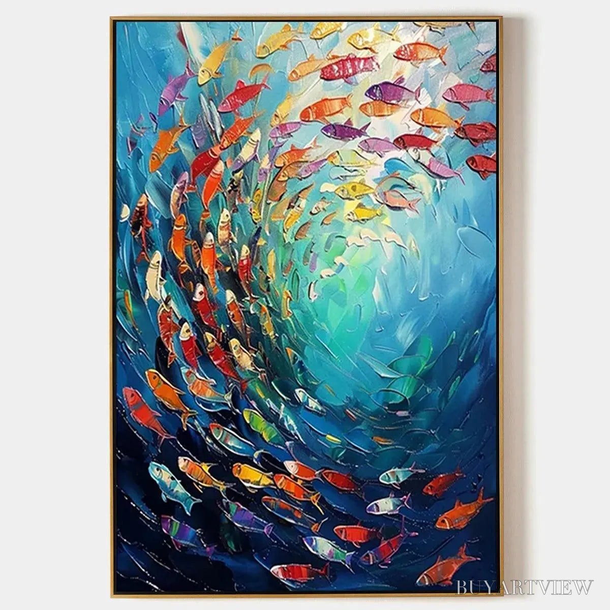 BUYARTVIEW Whirlpool of Fish – Colorful School of Fish Painting - image 1