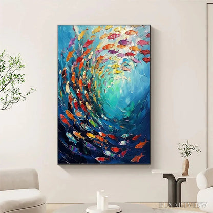 BUYARTVIEW Whirlpool of Fish – Colorful School of Fish Painting - image 2