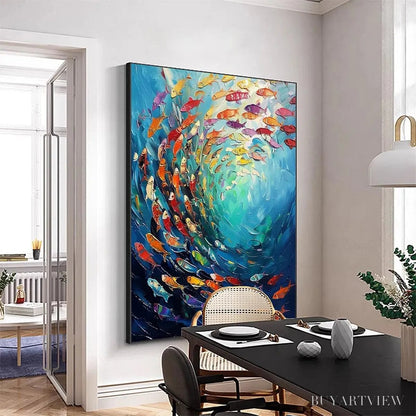 BUYARTVIEW Whirlpool of Fish – Colorful School of Fish Painting - image 4