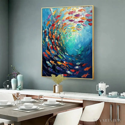 BUYARTVIEW Whirlpool of Fish – Colorful School of Fish Painting - image 5