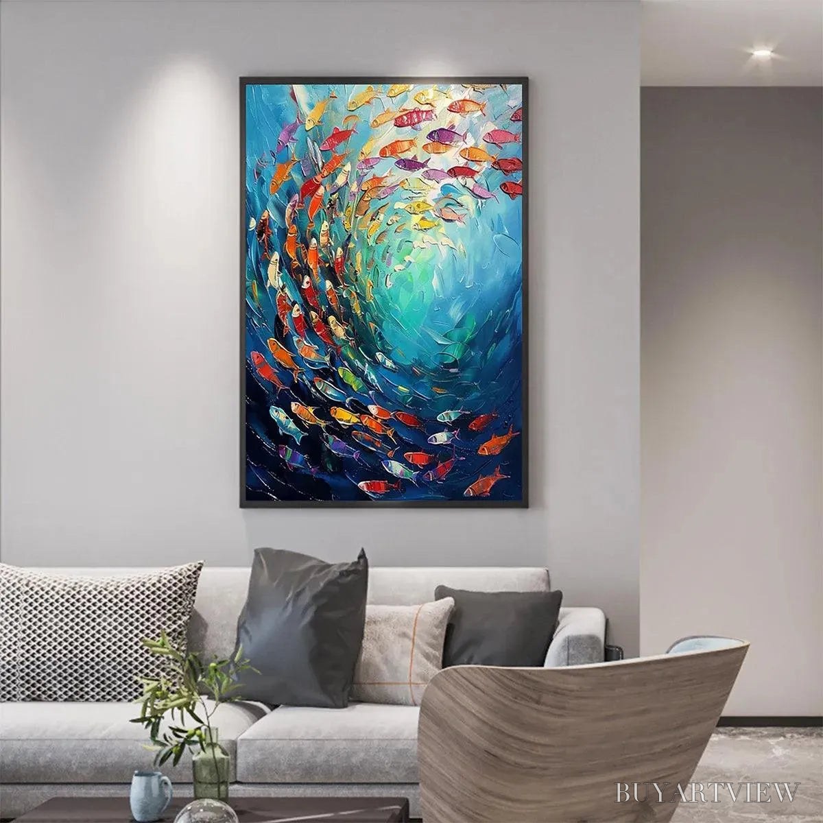 BUYARTVIEW Whirlpool of Fish – Colorful School of Fish Painting - image 6