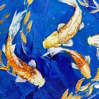 BUYARTVIEW Golden Koi – Vertical Koi Fish Painting on Blue Background - image 3