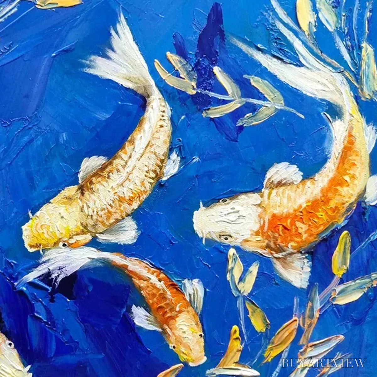 BUYARTVIEW Golden Koi – Vertical Koi Fish Painting on Blue Background - image 5