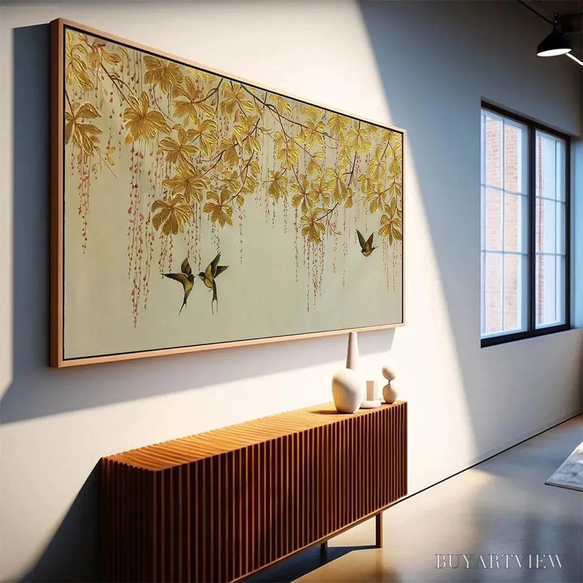 BUYARTVIEW Golden Garden – Panoramic Golden Leaf and Bird Painting | Asian Art - image 5