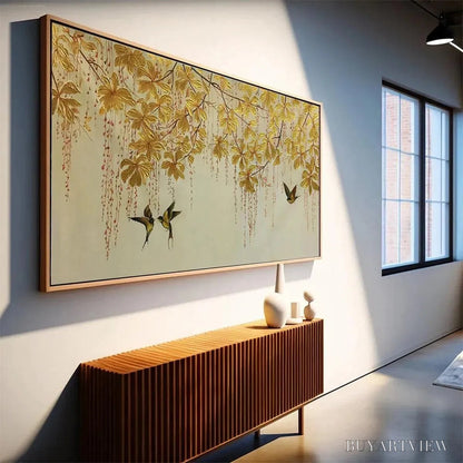 BUYARTVIEW Golden Garden – Panoramic Golden Leaf and Bird Painting | Asian Art - image 5