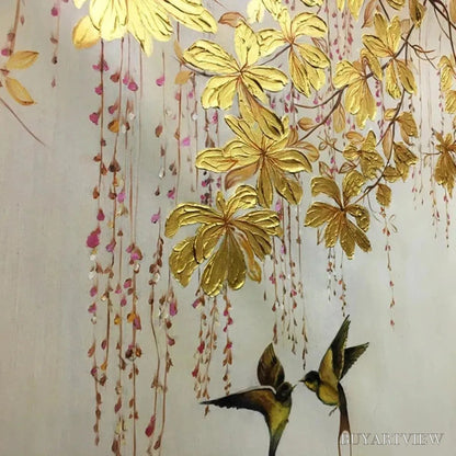 BUYARTVIEW Golden Garden – Panoramic Golden Leaf and Bird Painting | Asian Art - image 6
