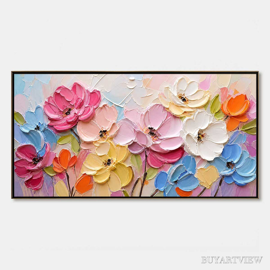 Symphony in Bloom – Colorful Impasto Floral Palette Knife Painting