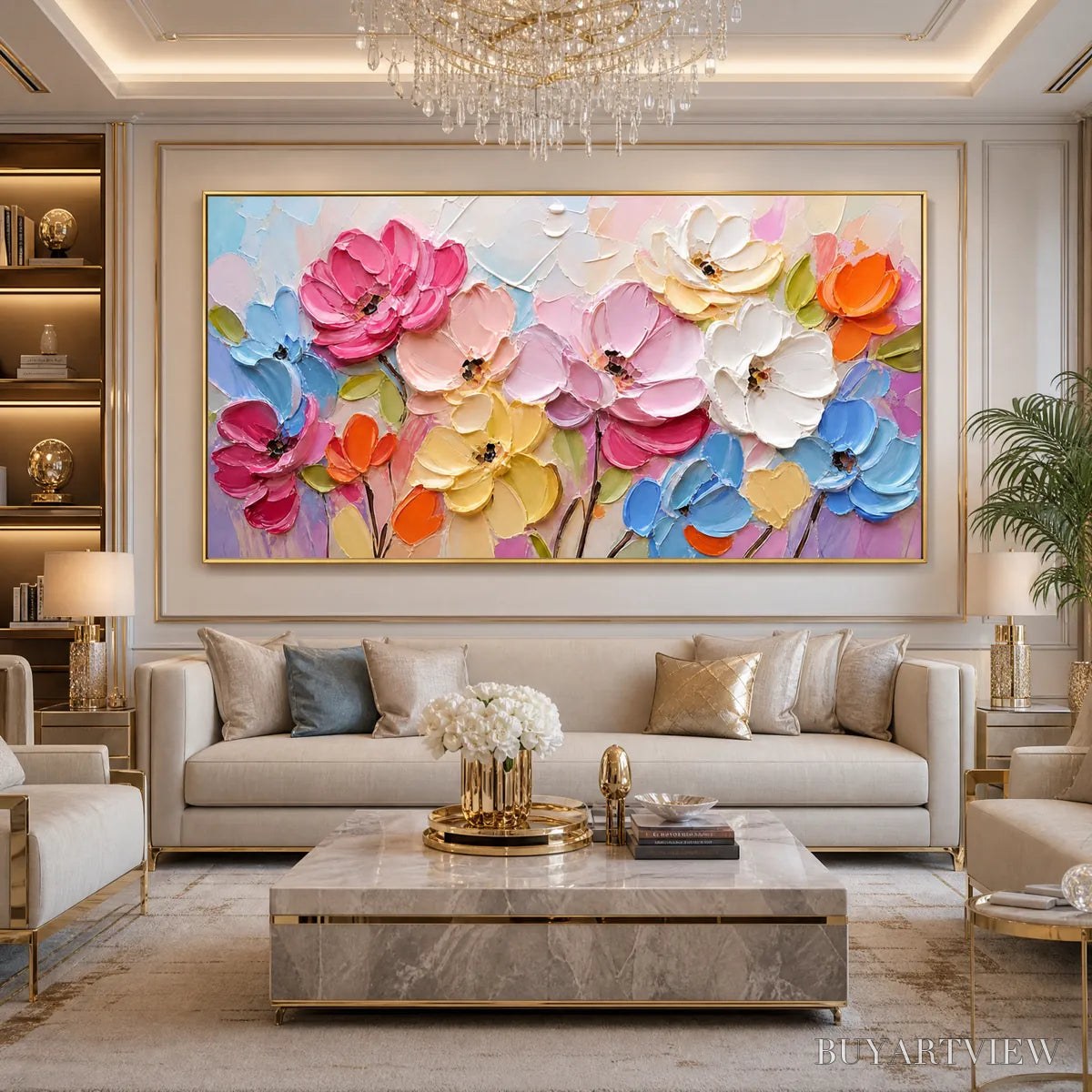 BUYARTVIEW Symphony in Bloom – Colorful Impasto Floral Palette Knife Painting - image 2