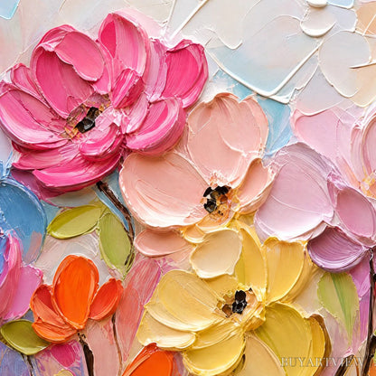 BUYARTVIEW Symphony in Bloom – Colorful Impasto Floral Palette Knife Painting - image 3