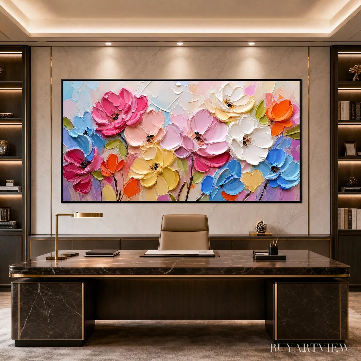 BUYARTVIEW Symphony in Bloom – Colorful Impasto Floral Palette Knife Painting - image 4