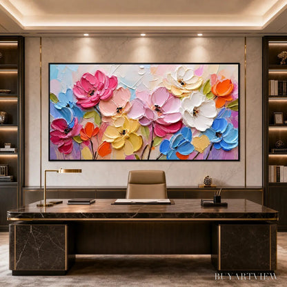 BUYARTVIEW Symphony in Bloom – Colorful Impasto Floral Palette Knife Painting - image 4