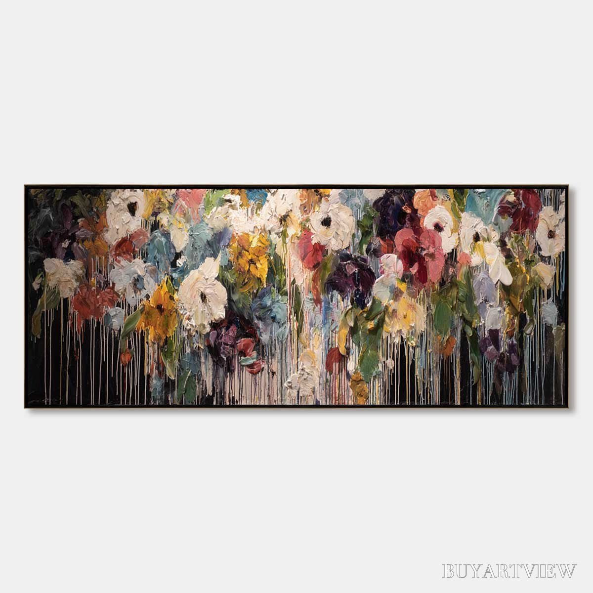 BUYARTVIEW Chromatic Cascade – Colorful Abstract Floral Painting with Heavy Texture and Drips - image 1