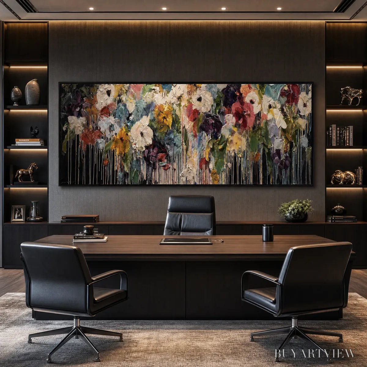 BUYARTVIEW Chromatic Cascade – Colorful Abstract Floral Painting with Heavy Texture and Drips - image 2
