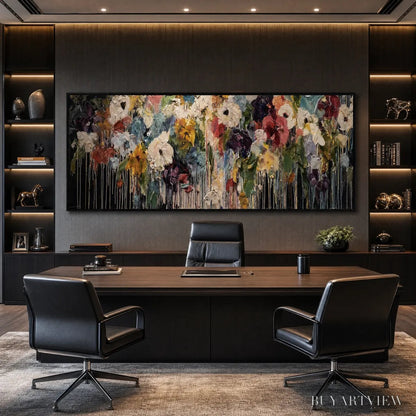 BUYARTVIEW Chromatic Cascade – Colorful Abstract Floral Painting with Heavy Texture and Drips - image 2