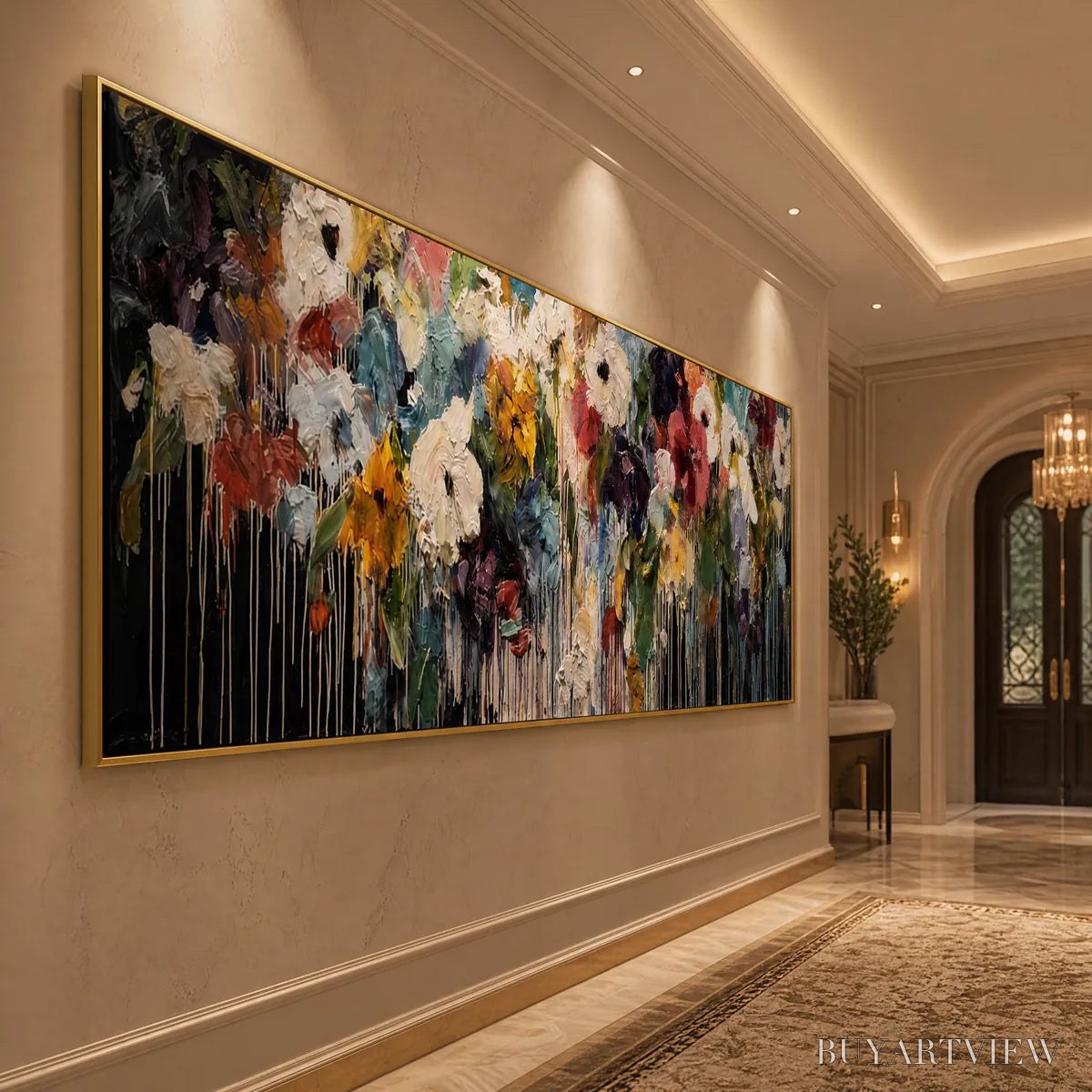 BUYARTVIEW Chromatic Cascade – Colorful Abstract Floral Painting with Heavy Texture and Drips - image 5