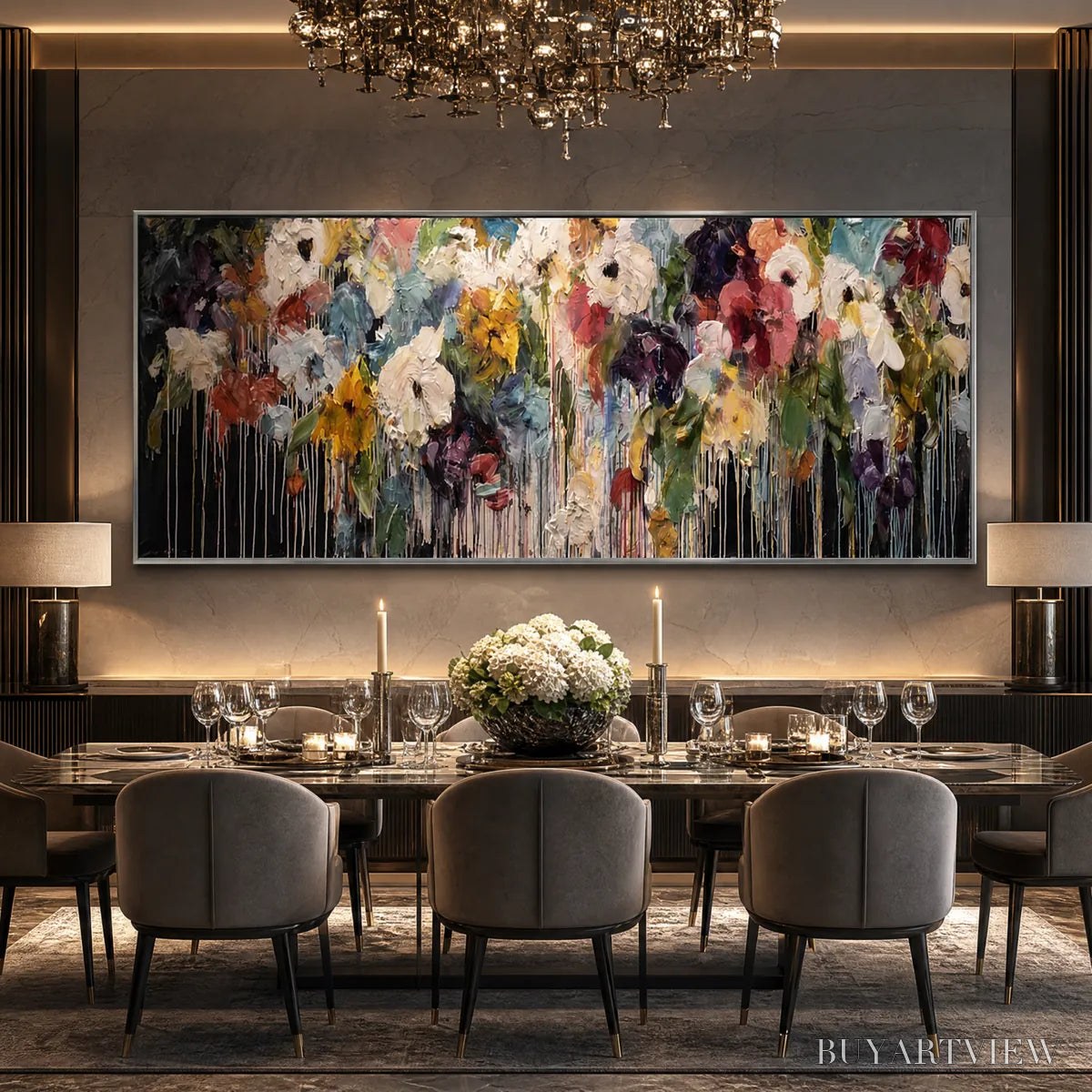BUYARTVIEW Chromatic Cascade – Colorful Abstract Floral Painting with Heavy Texture and Drips - image 6