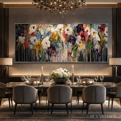 BUYARTVIEW Chromatic Cascade – Colorful Abstract Floral Painting with Heavy Texture and Drips - image 6