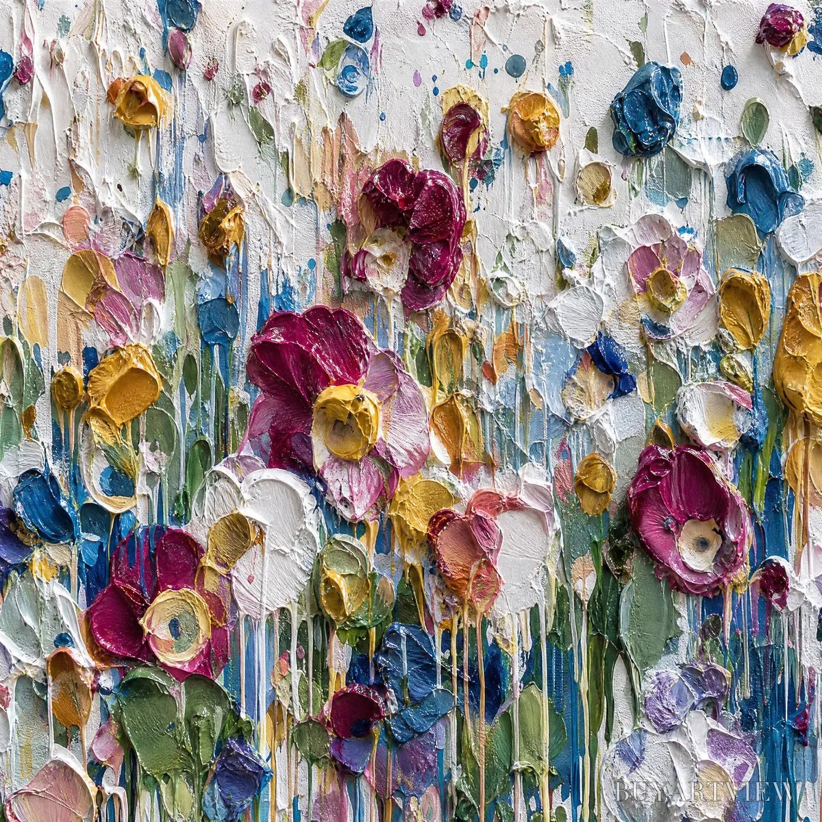 BUYARTVIEW Eternal Bloom – Colorful Textured Impasto Flower Field Painting - image 3