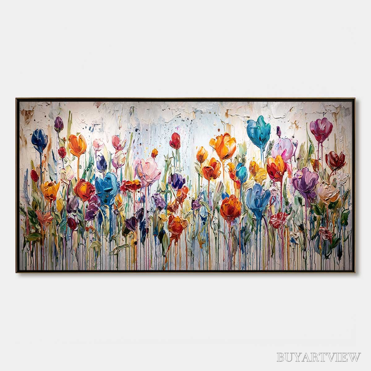 BUYARTVIEW Joyful Melody – Vibrant Abstract Flower Field Painting with Impasto Texture - image 1
