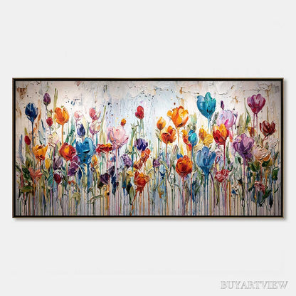 BUYARTVIEW Joyful Melody – Vibrant Abstract Flower Field Painting with Impasto Texture - image 1