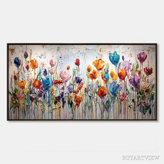 BUYARTVIEW Joyful Melody – Vibrant Abstract Flower Field Painting with Impasto Texture - image 1