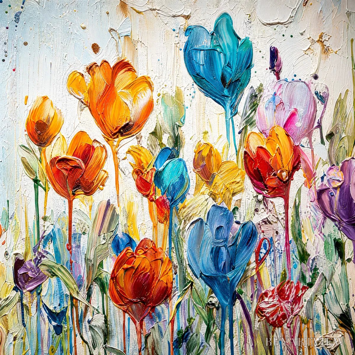 BUYARTVIEW Joyful Melody – Vibrant Abstract Flower Field Painting with Impasto Texture - image 3