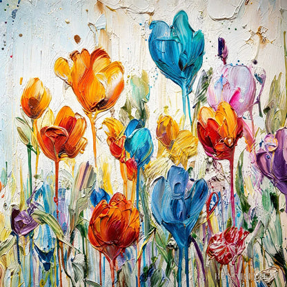 BUYARTVIEW Joyful Melody – Vibrant Abstract Flower Field Painting with Impasto Texture - image 3
