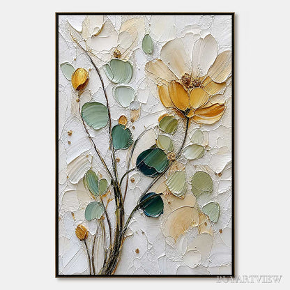 BUYARTVIEW Golden Whisper – Textured Floral Impasto Painting with Gold Leaf - image 1