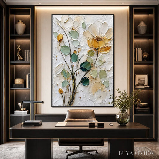 BUYARTVIEW Golden Whisper – Textured Floral Impasto Painting with Gold Leaf - image 2