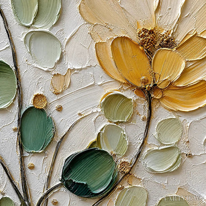 BUYARTVIEW Golden Whisper – Textured Floral Impasto Painting with Gold Leaf - image 3