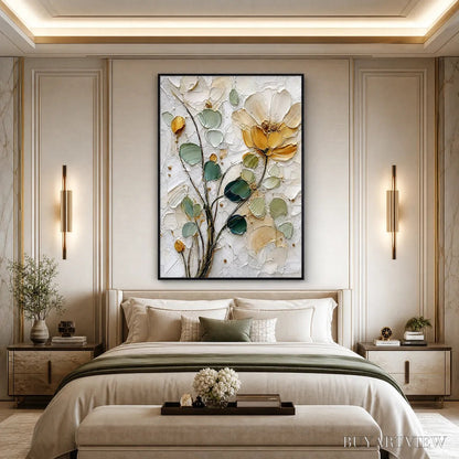 BUYARTVIEW Golden Whisper – Textured Floral Impasto Painting with Gold Leaf - image 4