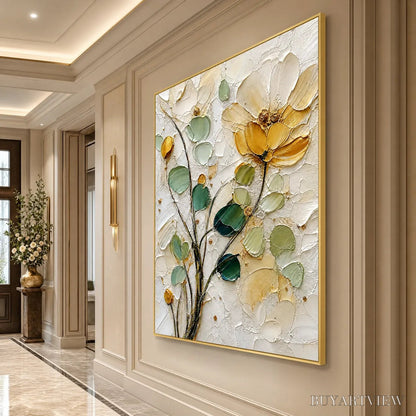 BUYARTVIEW Golden Whisper – Textured Floral Impasto Painting with Gold Leaf - image 5