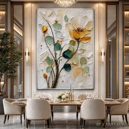 BUYARTVIEW Golden Whisper – Textured Floral Impasto Painting with Gold Leaf - image 6