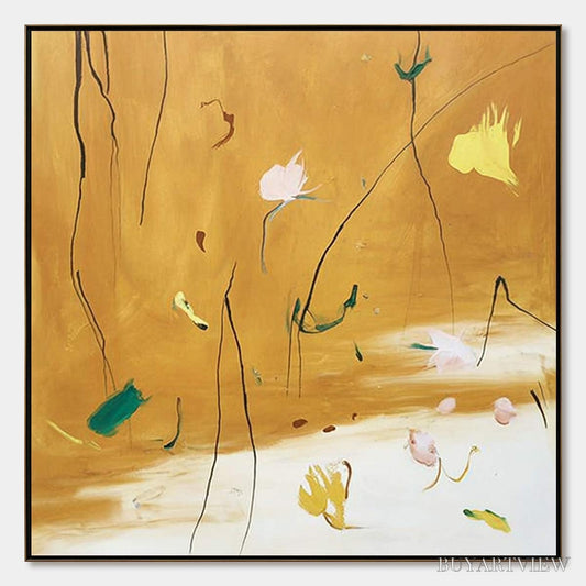 BUYARTVIEW Ochre Whispers – Wabi Sabi Inspired Abstract Floral Painting - image 1