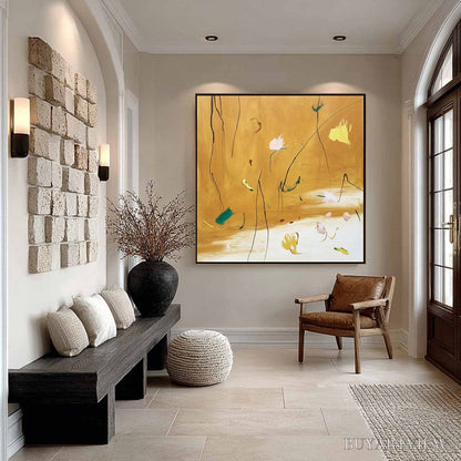 BUYARTVIEW Ochre Whispers – Wabi Sabi Inspired Abstract Floral Painting - image 4