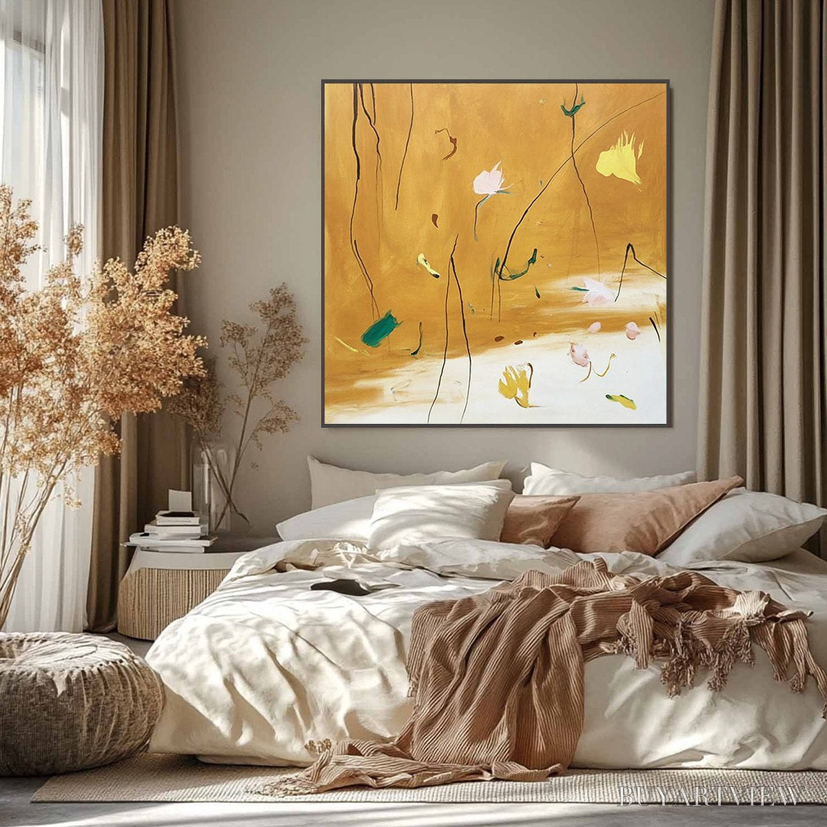 BUYARTVIEW Ochre Whispers – Wabi Sabi Inspired Abstract Floral Painting - image 6
