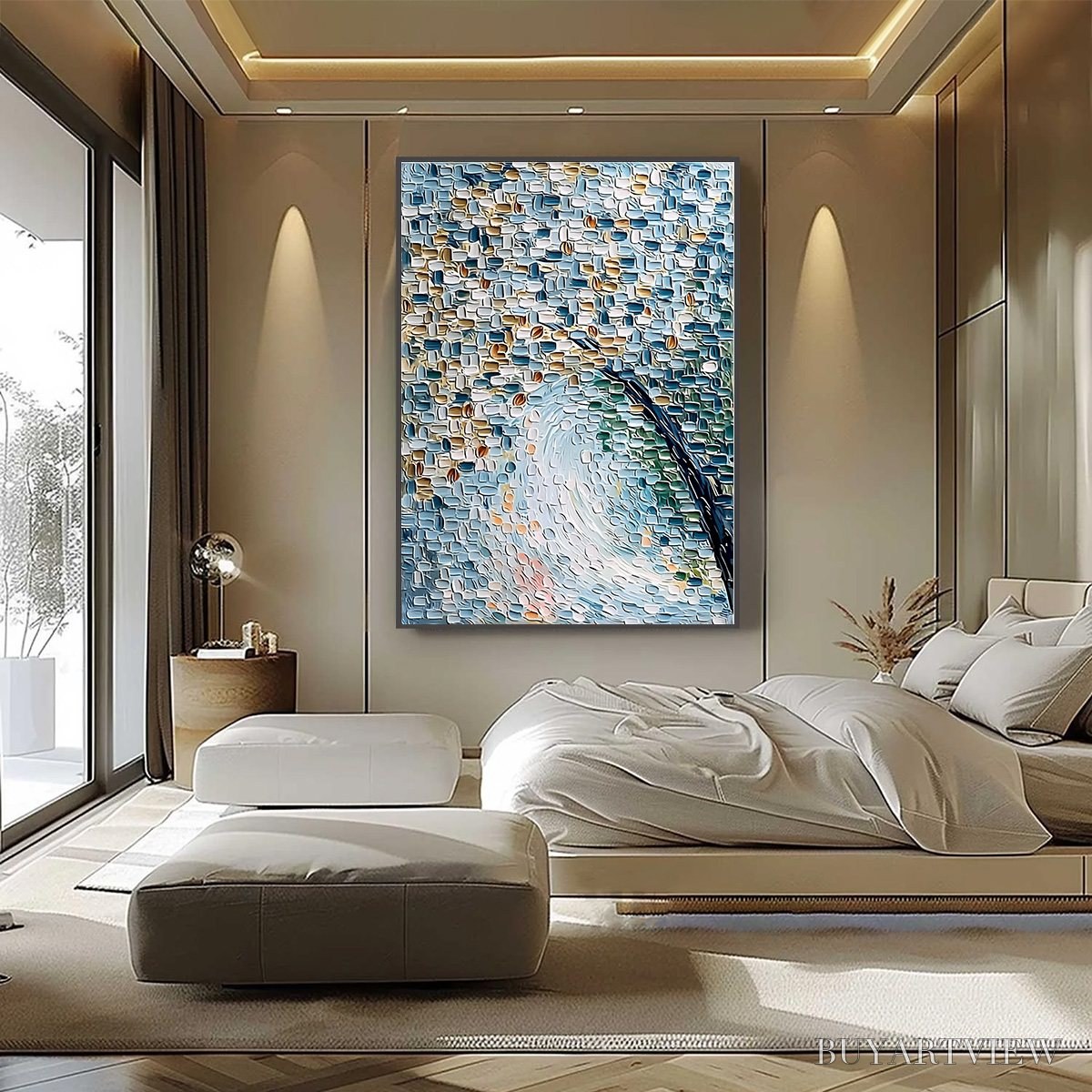 BUYARTVIEW Cobblestone Blossom – Heavily Textured Abstract Tree Painting with Palette Knife Detail - image 6