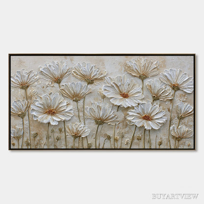 BUYARTVIEW Ivory Bloom – Textured Wabi Sabi Floral Impasto Painting - image 1