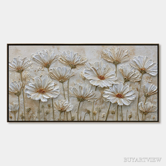 BUYARTVIEW Ivory Bloom – Textured Wabi Sabi Floral Impasto Painting - image 1