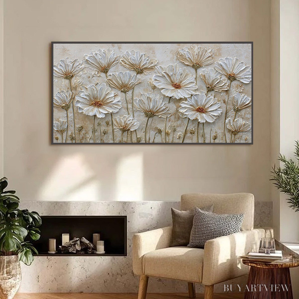 BUYARTVIEW Ivory Bloom – Textured Wabi Sabi Floral Impasto Painting - image 2