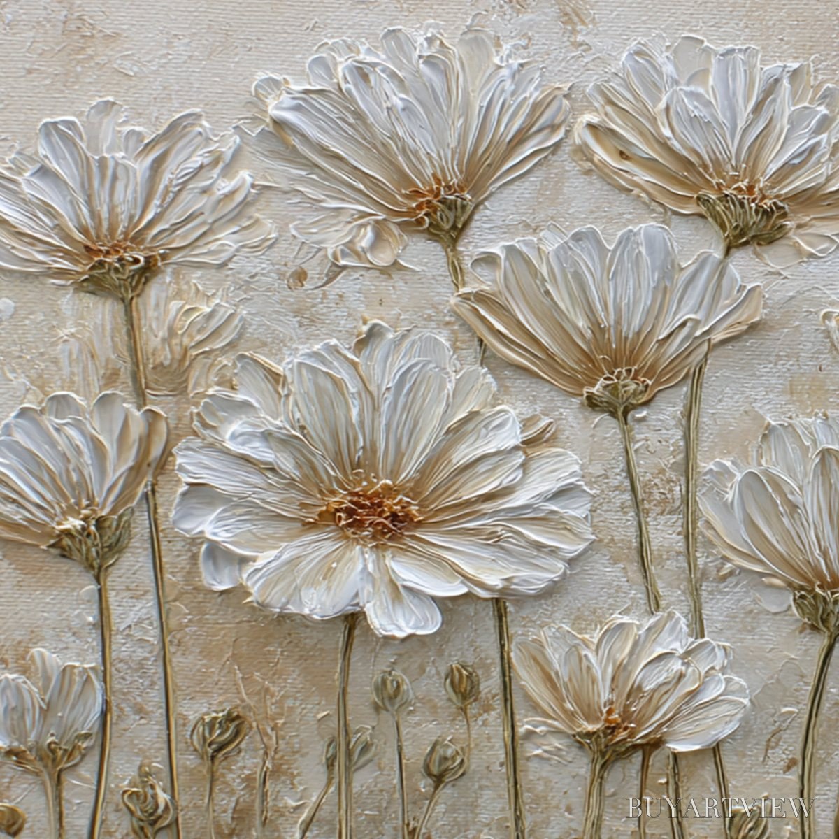 BUYARTVIEW Ivory Bloom – Textured Wabi Sabi Floral Impasto Painting - image 3