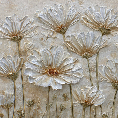 BUYARTVIEW Ivory Bloom – Textured Wabi Sabi Floral Impasto Painting - image 3